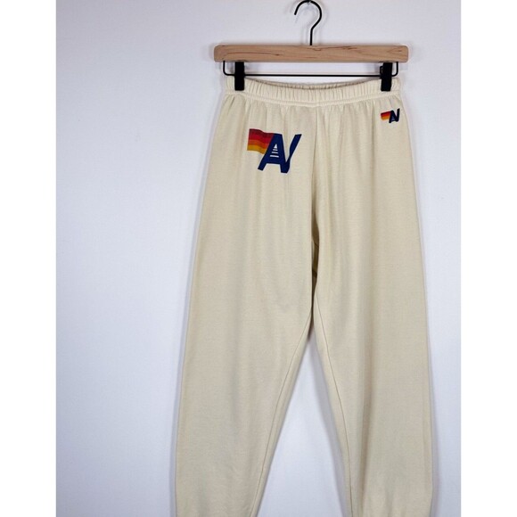 Aviator Nation Cream Track Pants with Rainbow Detail - Picture 6 of 12